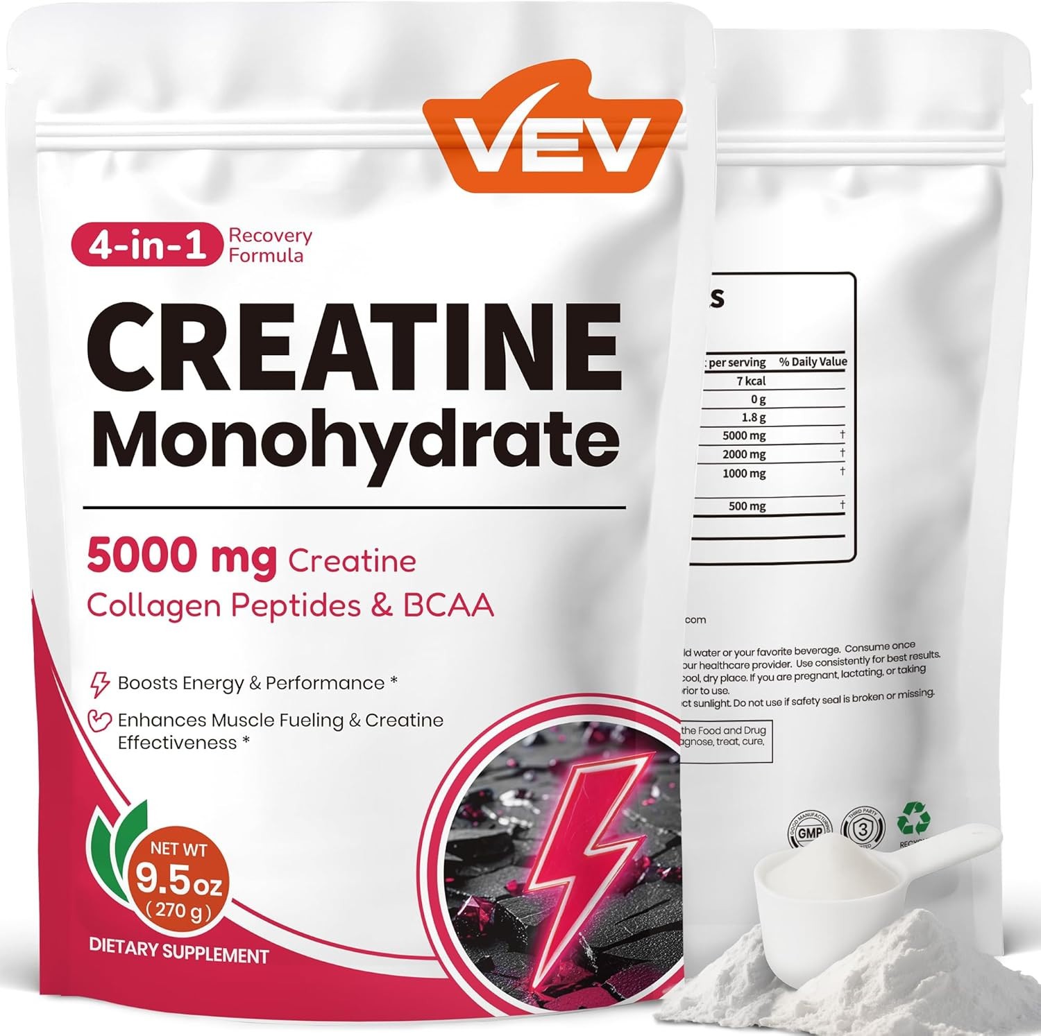 VEV Creatine Monohydrate for Women Powder 5000mg with Collagen & BCAAs 2:1:1
