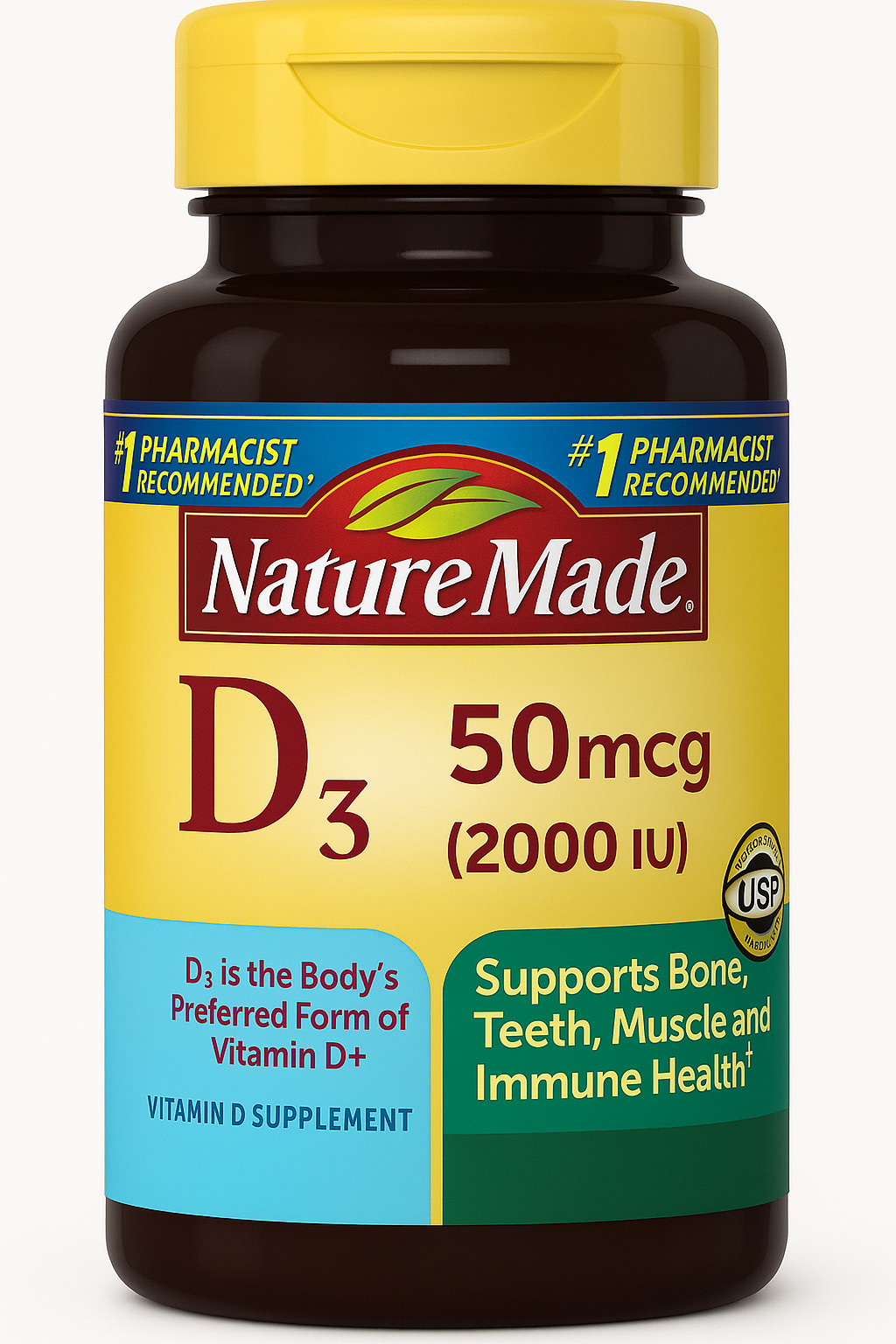Nature Made Vitamin D3 2000 IU 50 mcg Softgels 90 Ct Immune Bone Health Support