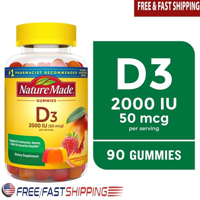 Vitamin D3 2000 IU (50 mcg) Per Serving Gummies, Dietary Supplement, 90 Count