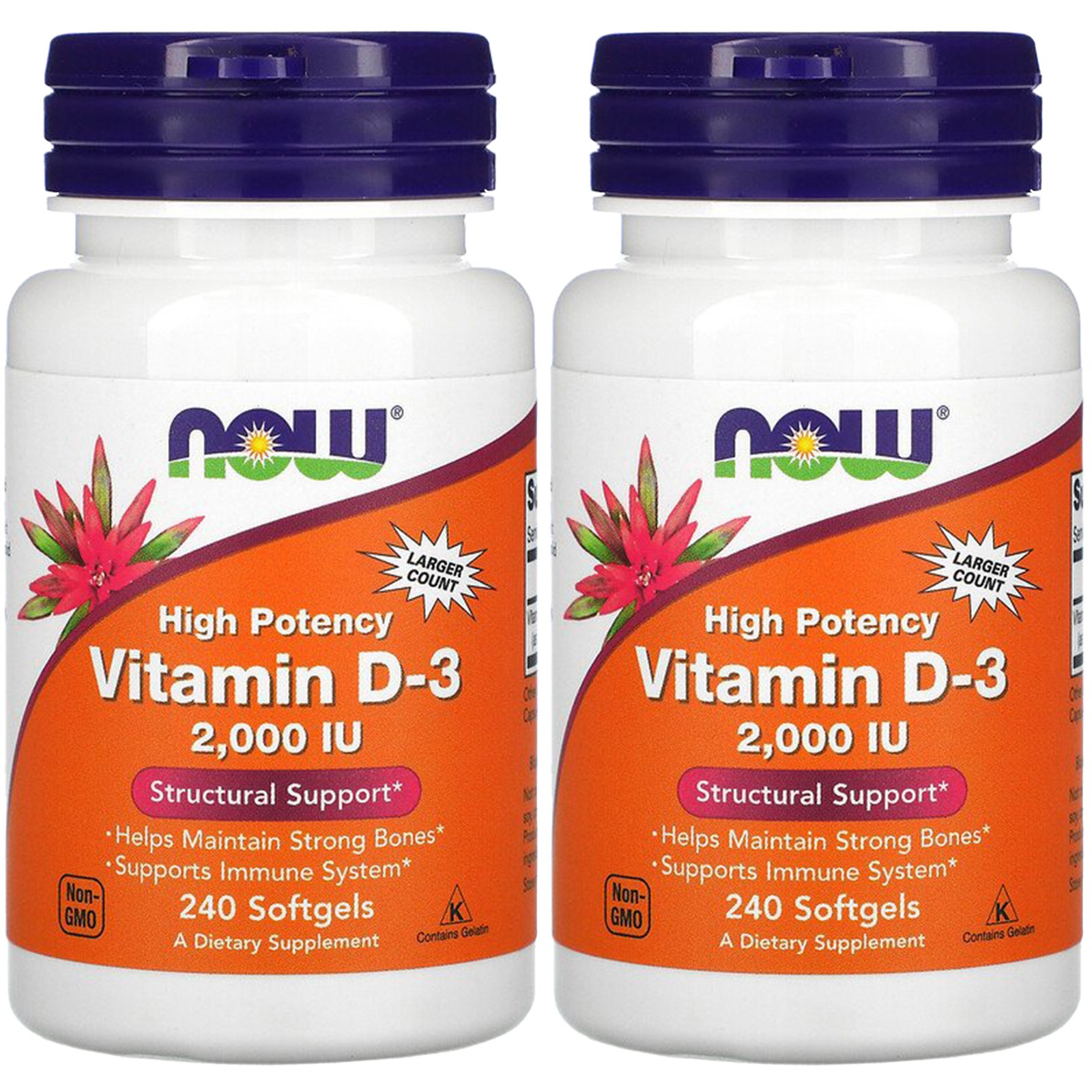 Now Foods Vitamin D-3 , 50 mcg (2,000 IU), 240 Softgels, 2 Pack