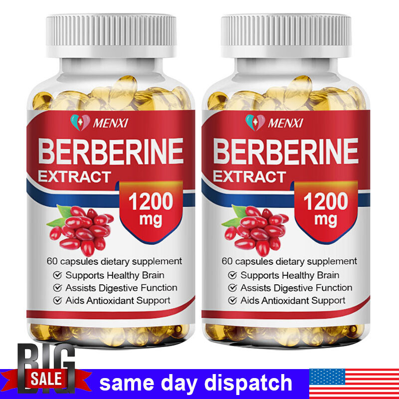1200mg Berberine Capsules, Natural HCL Extract, Healthy Cholesterol Caps 2Packs