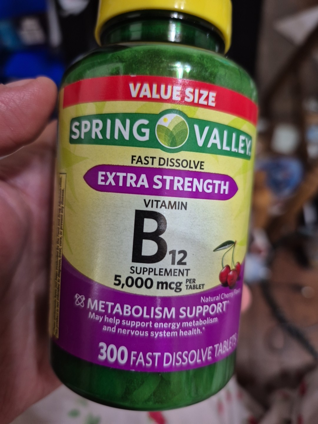 Spring Valley Extra Strength Vitamin B12 Fast Dissolve  Cherry 5000 Mcg 300 Ct