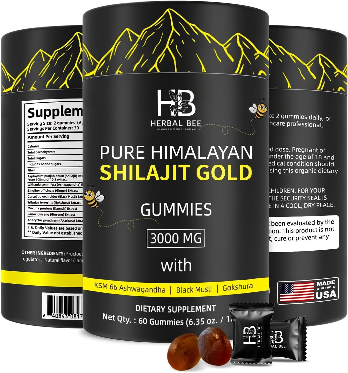 3 Pack-Himalayan Shilajit GOLD Gummies, Organic, Extremely Potent 3000mg, F.Acid