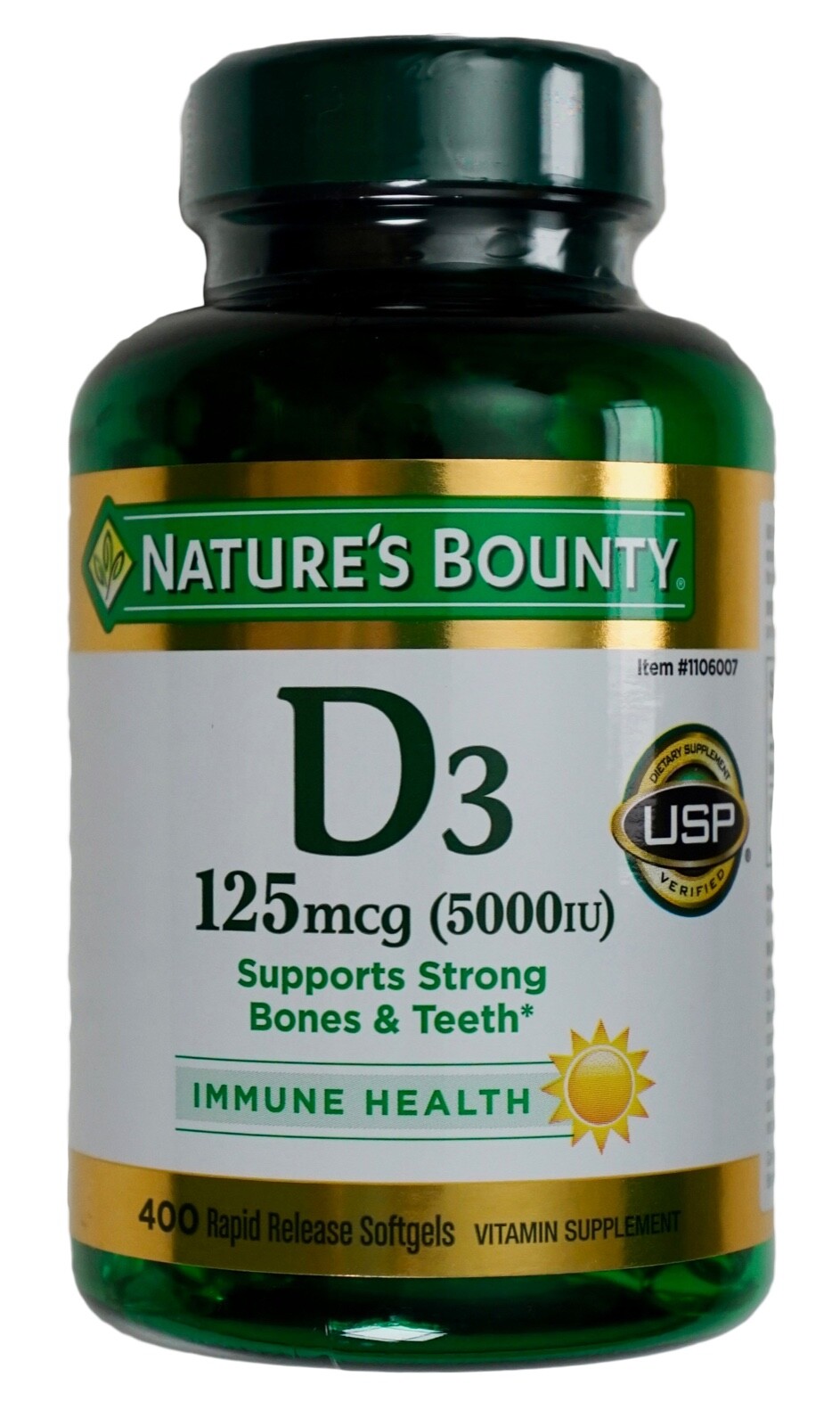 Nature’s Bounty Vitamin D3 125mcg 5000 IU Bone Teeth Immune 400 Dietary Softgels