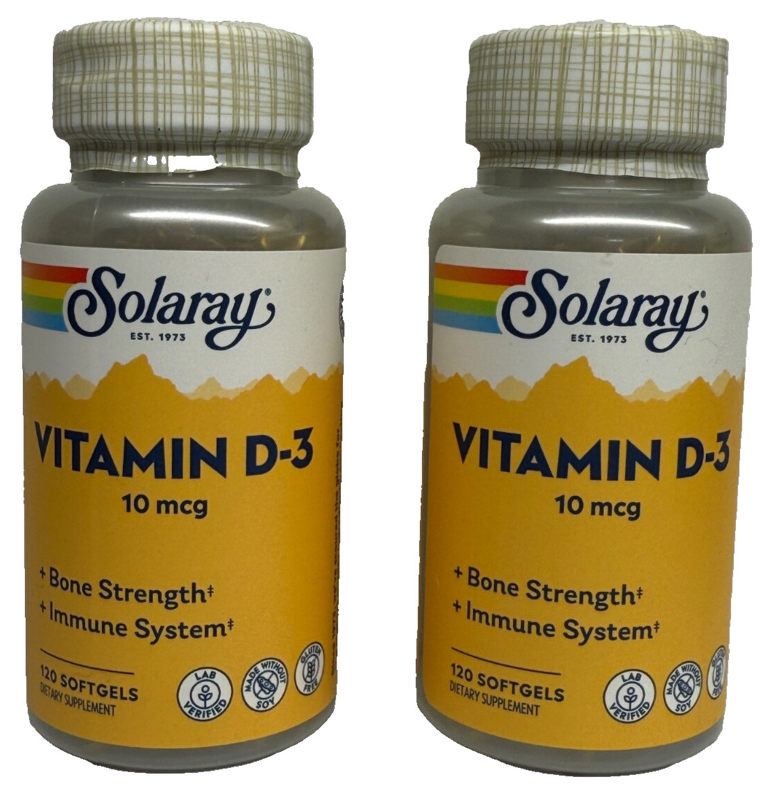 TWO  Solaray Vitamin D-3-400 IU  Bone Health, Immune System Support -120 CAP