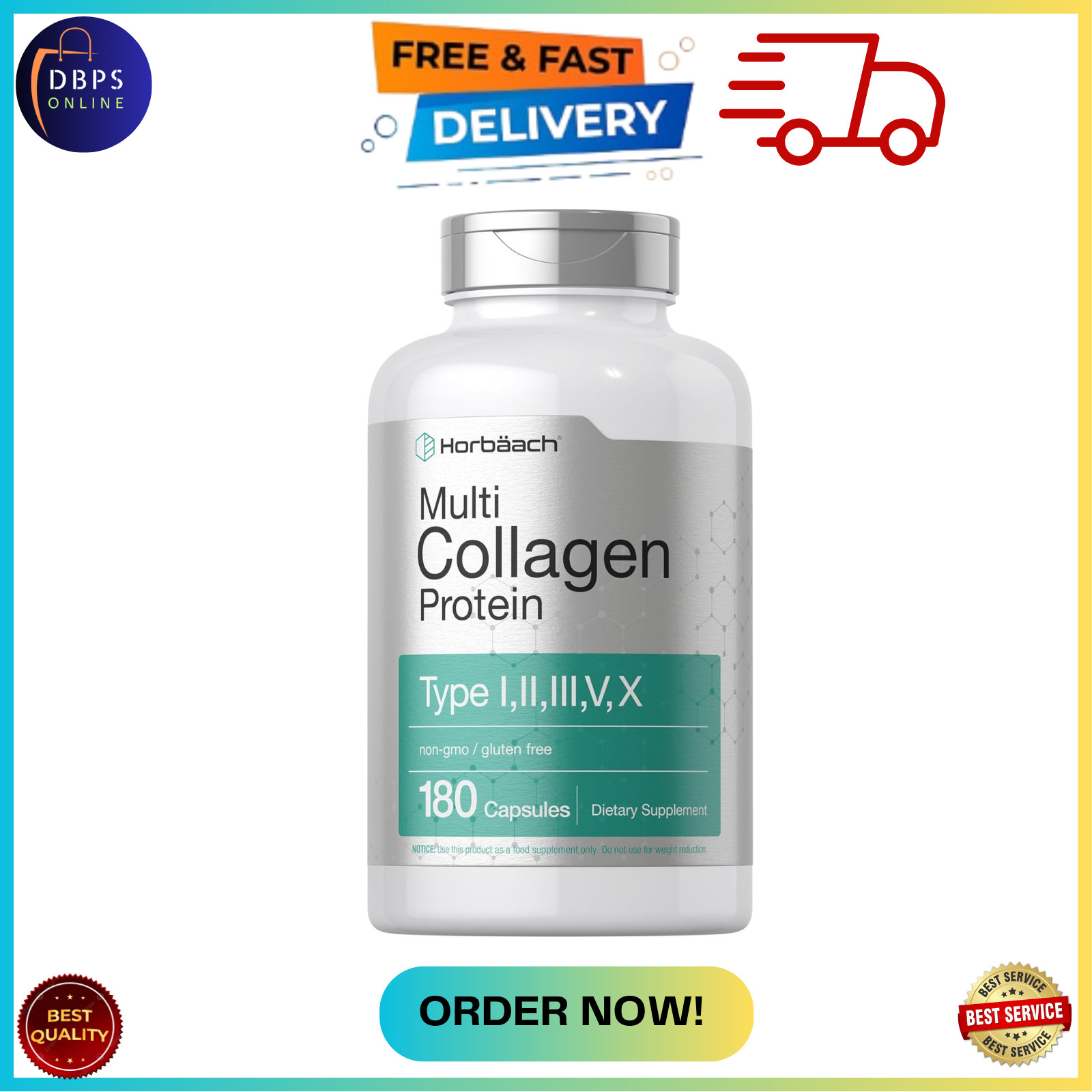 Multi Collagen Protein 2000 mg | 180 Capsules | Type I II III V X | Collagen