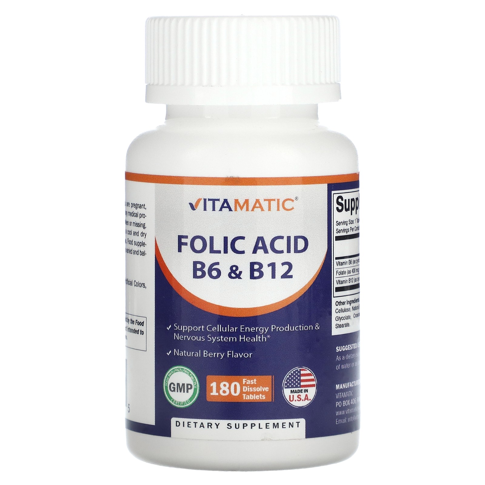 Folic Acid B6 & B12, Natural Berry, 180 Fast Dissolve Tablets
