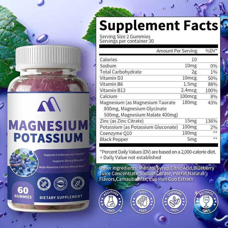 Magnesium Potassium Gummies 60 Blueberry Gummies