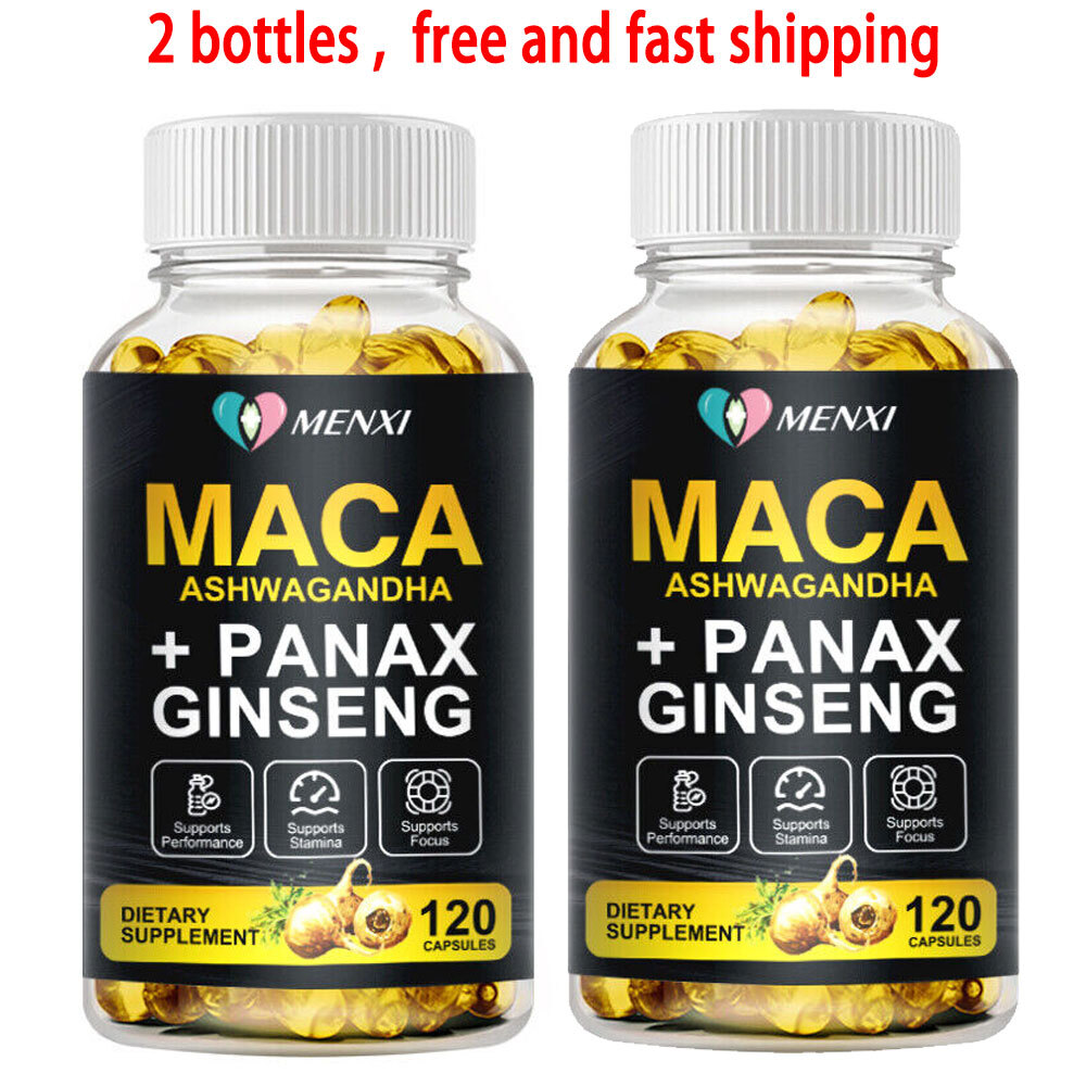 Maca Ashwagandha+ Panax Ginseng Capsules Peruvian Extract Organic Vitamins 240pc