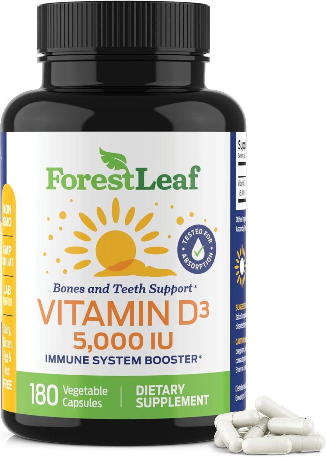 Forestleaf Vitamin D3 5000 IU – Bone Health and Immune Support – Small Easy to S