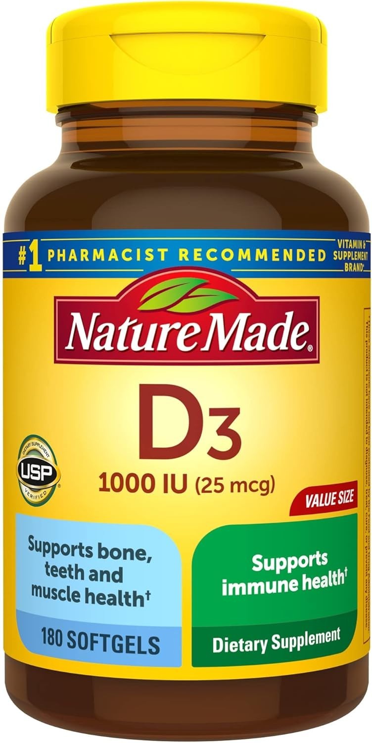 Nature Made Vitamin D3 1000 IU (25 mcg), 180 Softgels