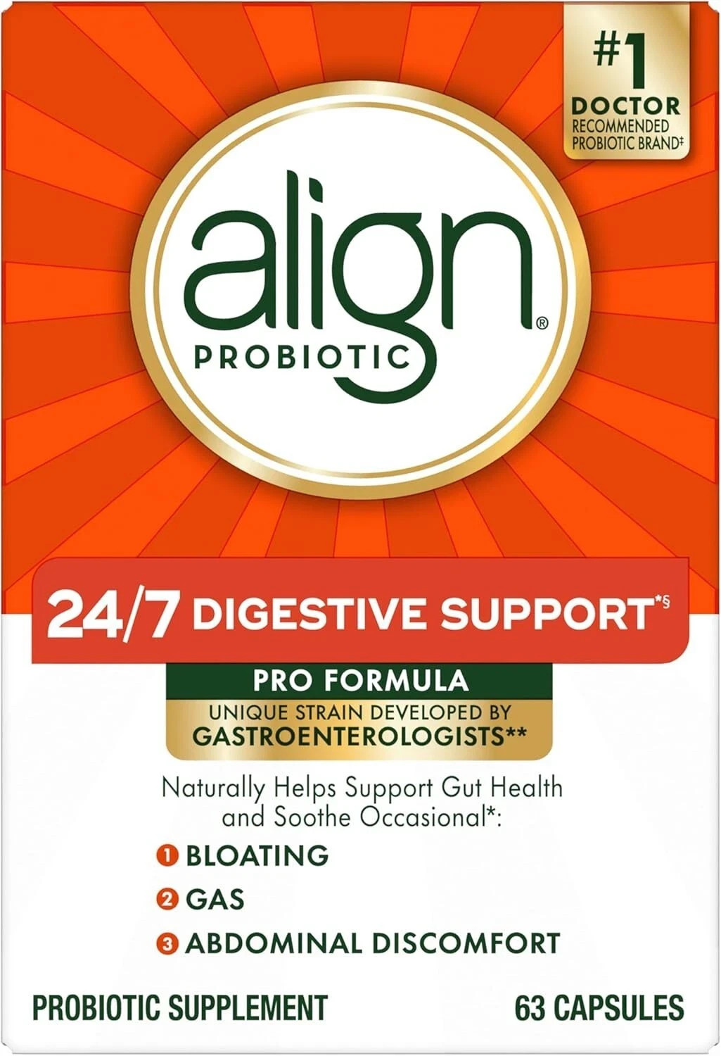 Align Probiotic 24/7 Digestive Support Pro Formula 63 Capsules Exp. 06/2028