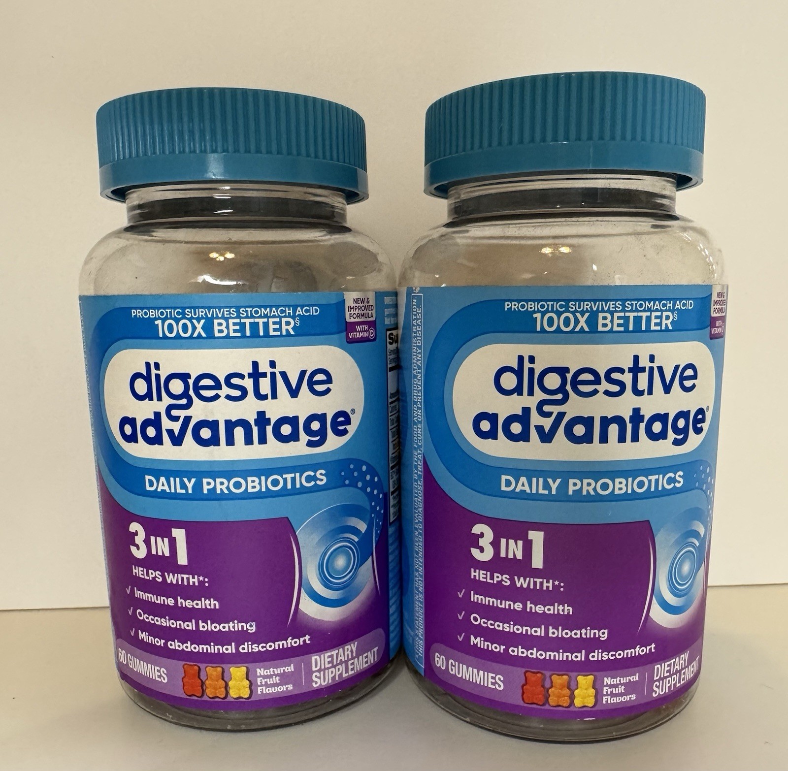 (2) Digestive Advantage Daily Probiotics 3 in 1  – 60 Gummies Gummy
