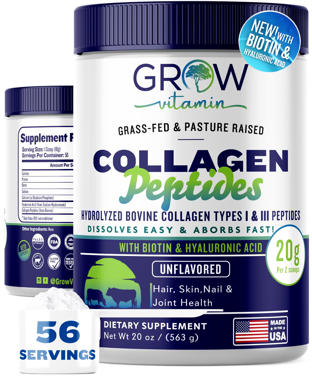 Collagen Peptides Powder – Naturally-Sourced Hydrolyzed Collagen Powder 56 SERVS