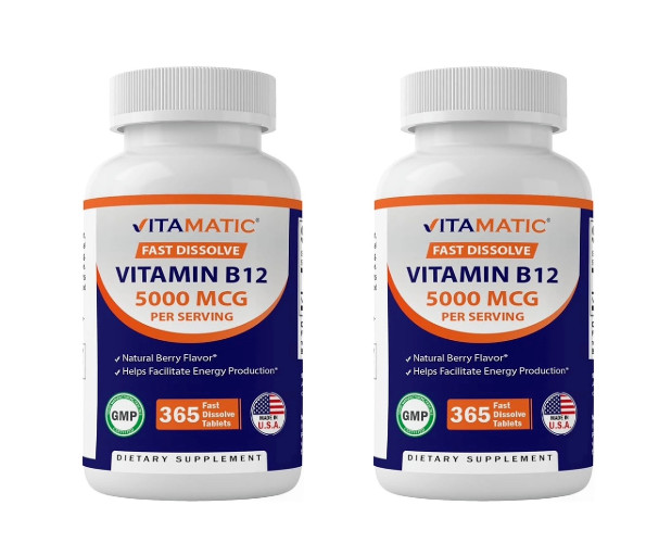 Vitamatic Vitamin B12 5000 mcg Fast Dissolve 2X365 Tabs NonGMO/No Gluten