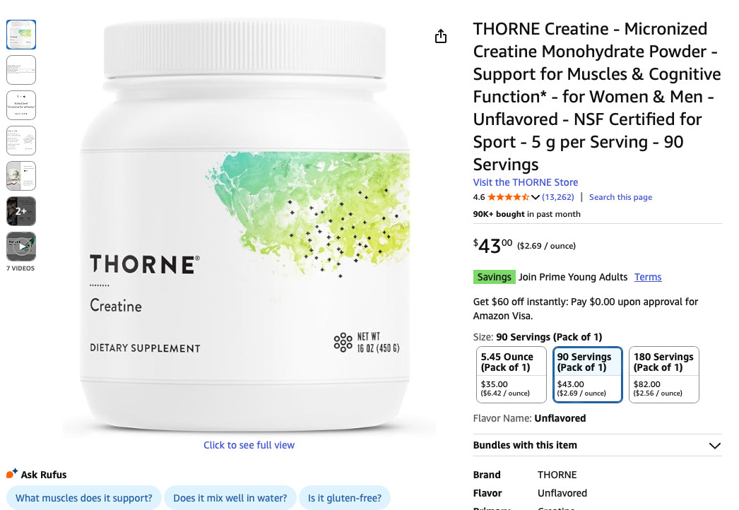 Thorne Research Creatine NSF Certified 16 Oz, New, Sealed, Exp: 05/25