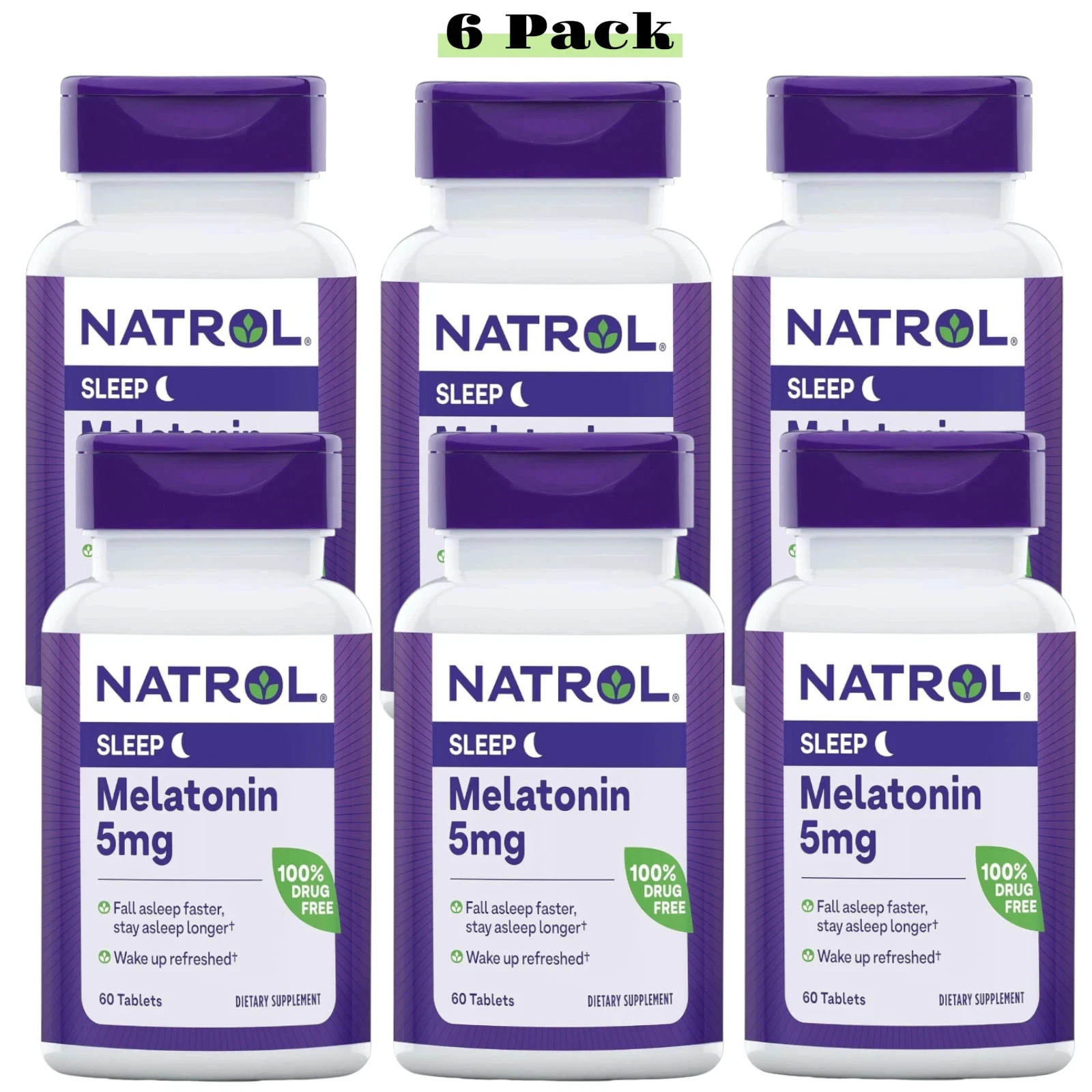 Natrol Melatonin 5mg Sleep Aid – Fall Asleep Faster – 60 Tablets (6 Pack)