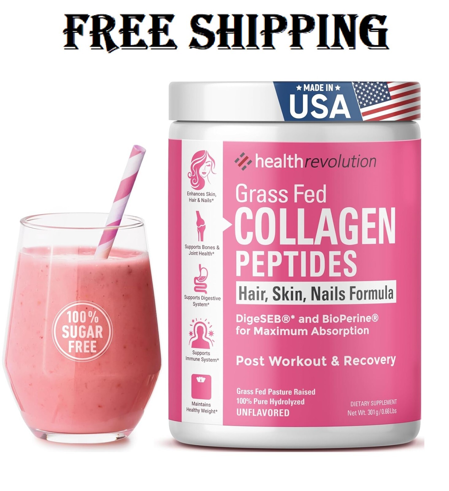 Multi Collagen Peptides Powder Supplement Types I, II, III, V, X – 5 Hydrolyzed