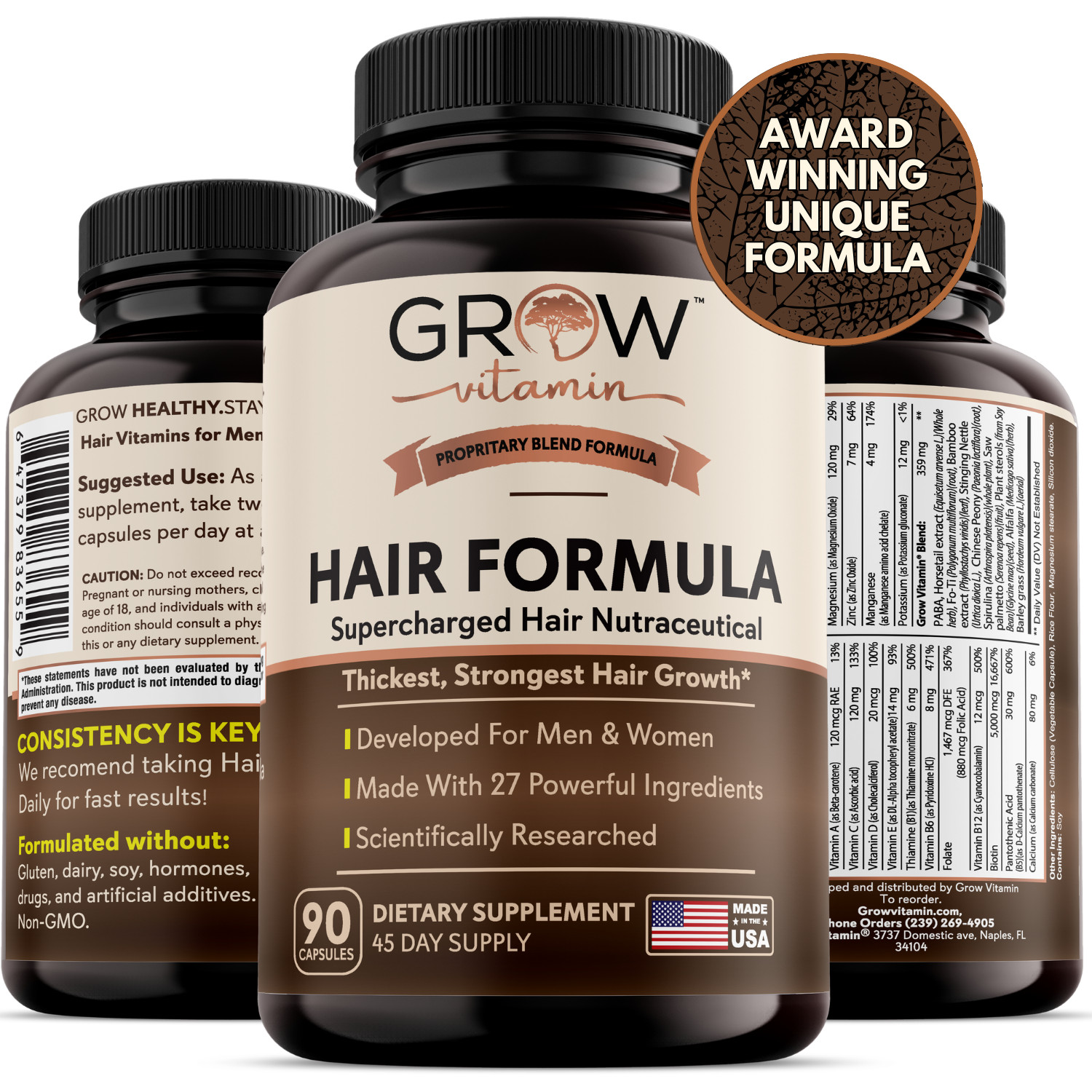 Hair La Vie  Clinical Formula Hair Growth Vitamins for Men & Women, 90 capsules