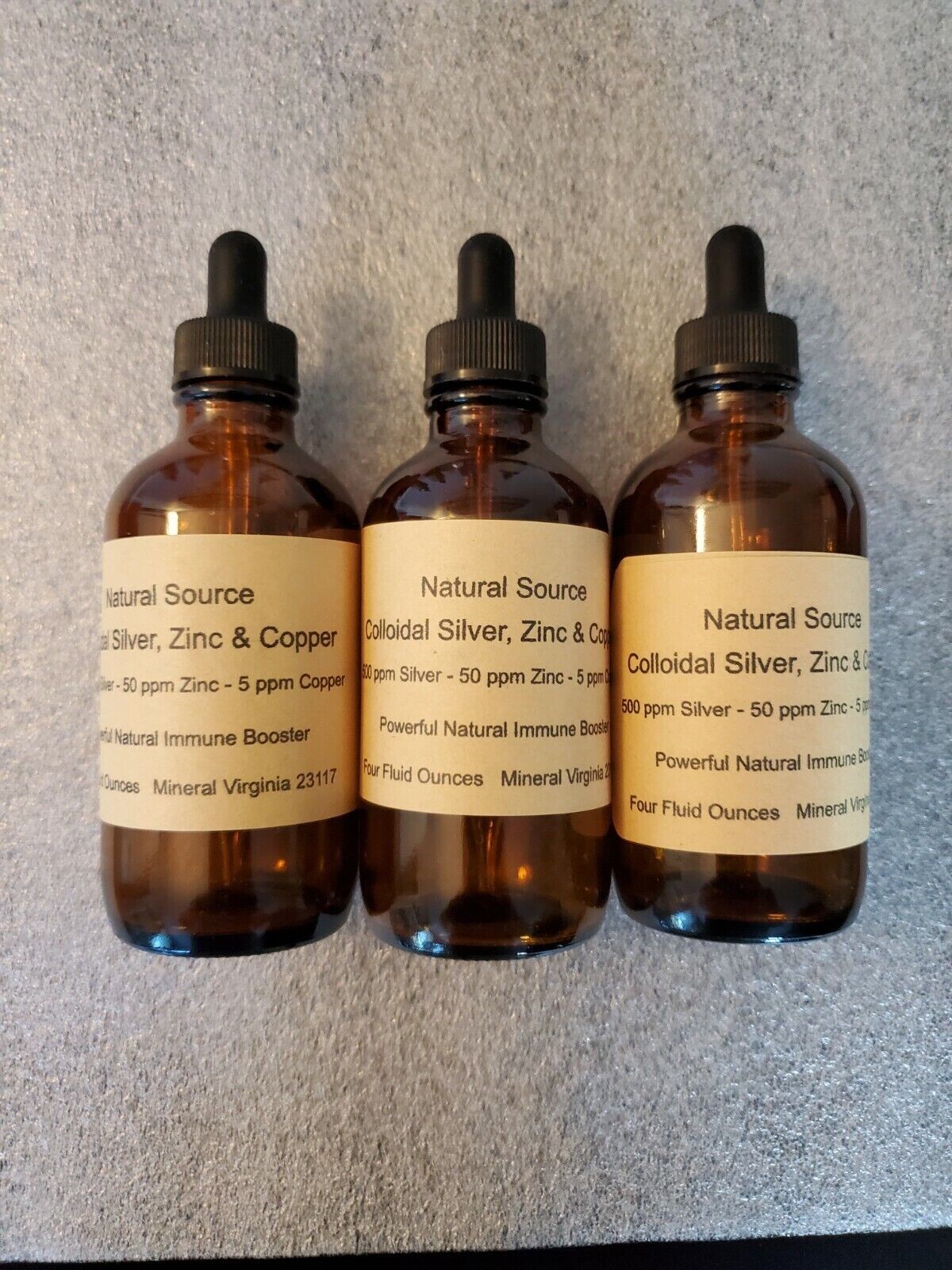 3 x Natural Source Colloidal Zinc, Silver & Copper – Four oz dropper