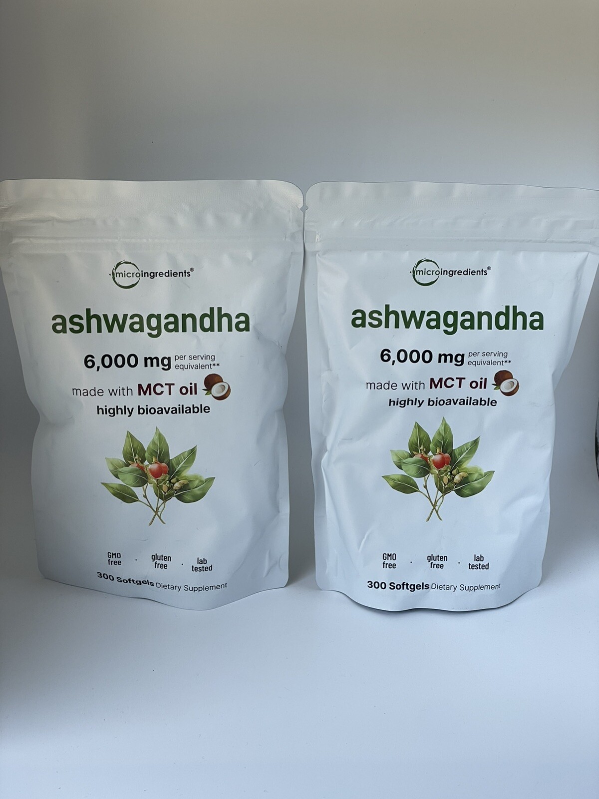 2x Ashwagandha 6000mg – 300 Softgels EACH with MCT Oil – Lot Of 2 Bags – New