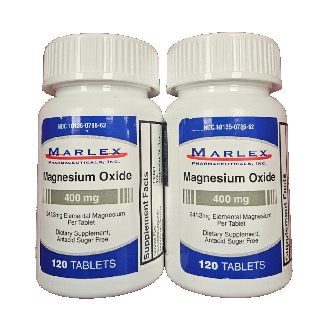 MARLEX Magnesium Oxide 400mg 120ct white –( 2 pack )