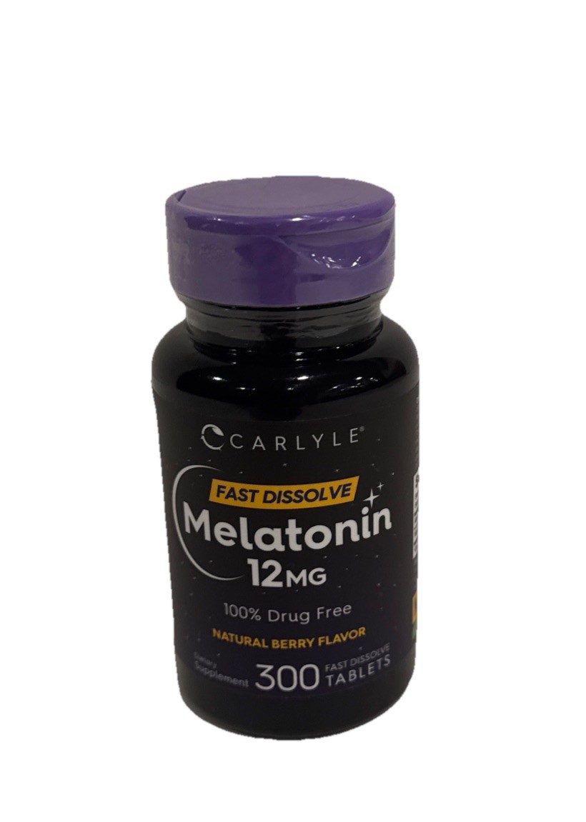 Carlyle Melatonin 12 mg Fast Dissolve 300 Tablets Drug Free Natural Berry Flavor