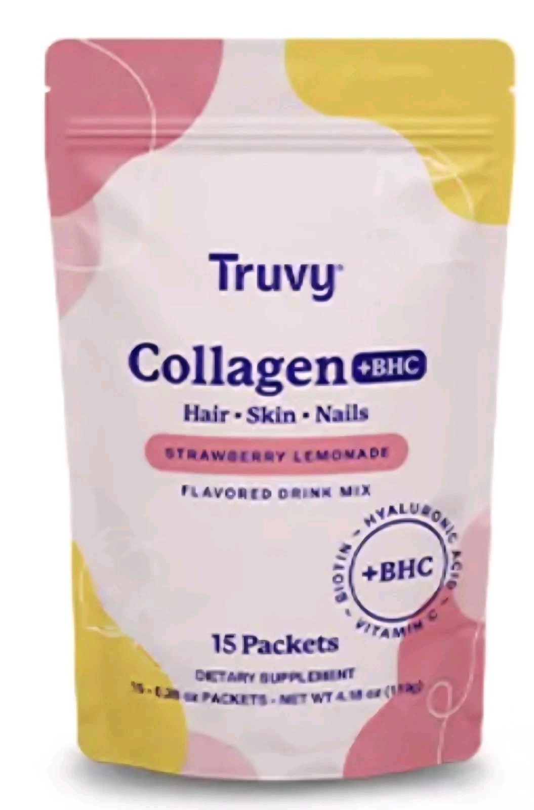 Truvy Collagen + BHC Hair Skin Nails Strawberry Lemonade 15 Packets