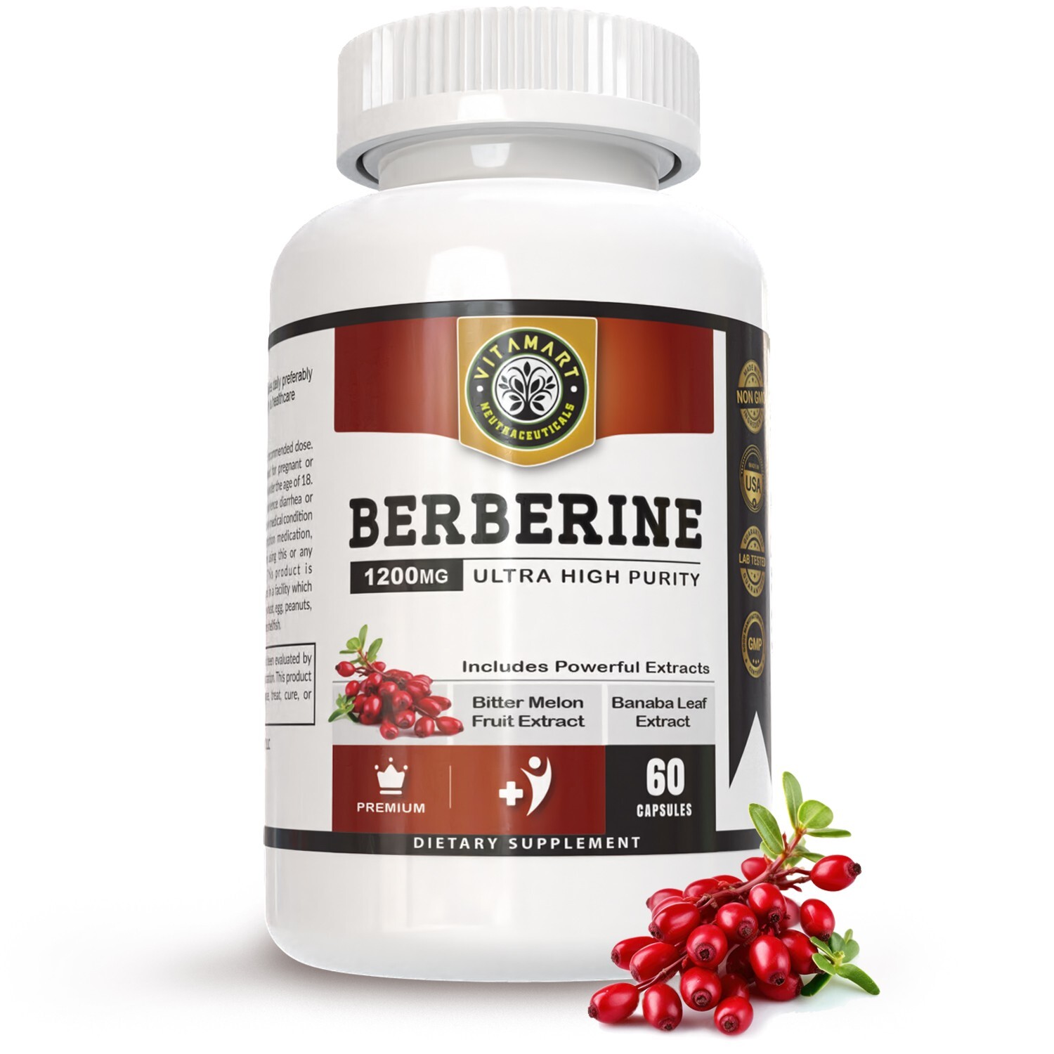 Berberine 1200mg – Ultra Pure, Blood Sugar & Cholesterol Support, Cardiovascular