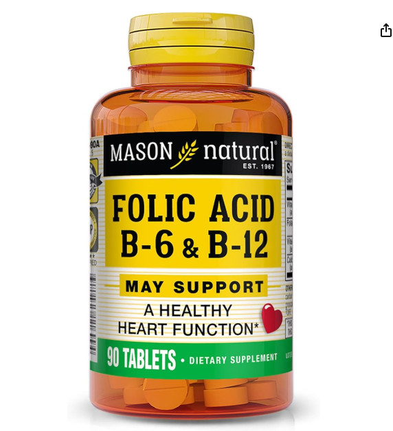 MASON NATURAL Folic Acid with B6 B12, Support Normal Heart Health 90ct