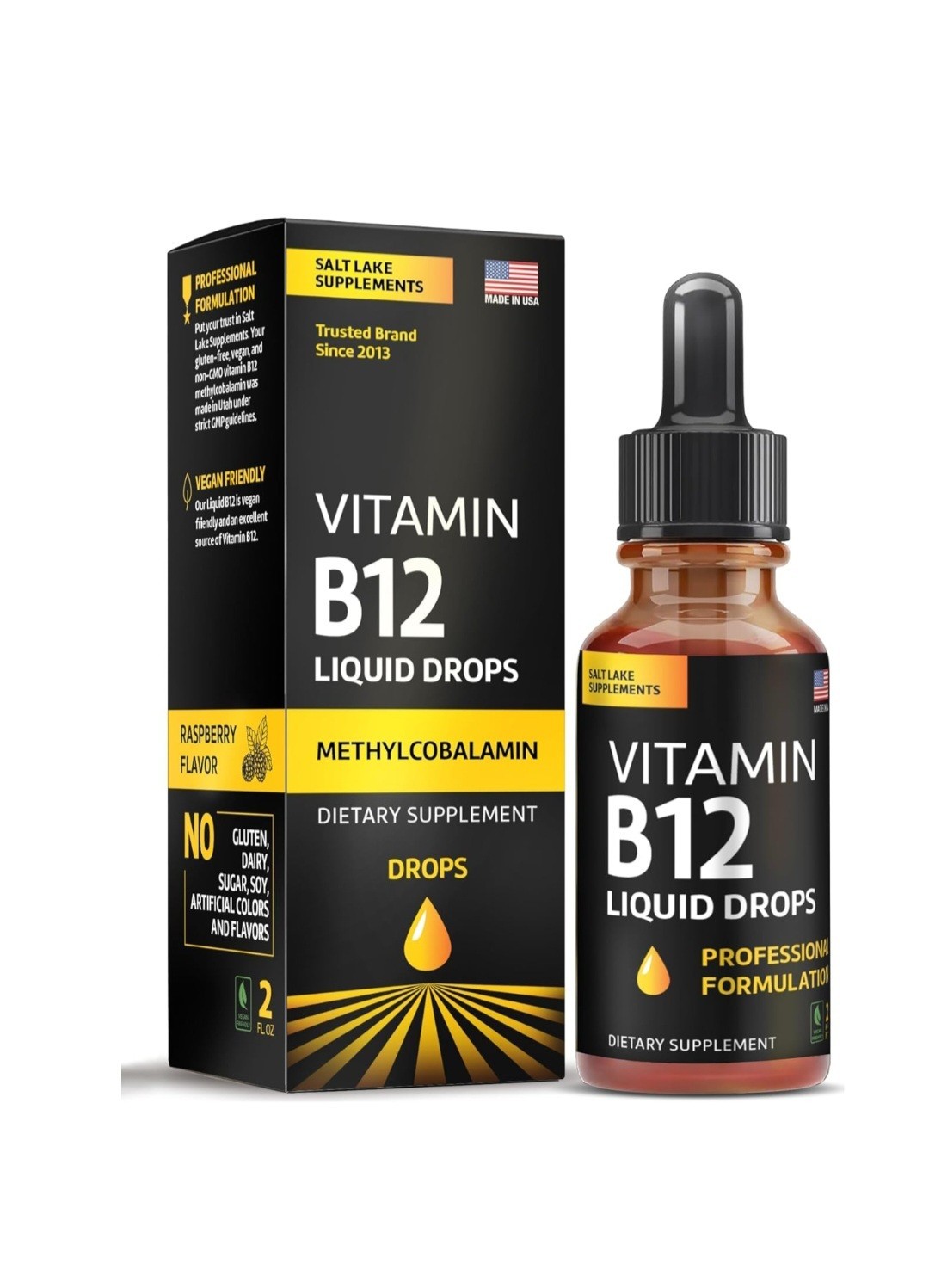 Vitamin B12 Liquid Drops – Vegan B12 vitamins 5000 mcg Methylcobalamin 2 Oz