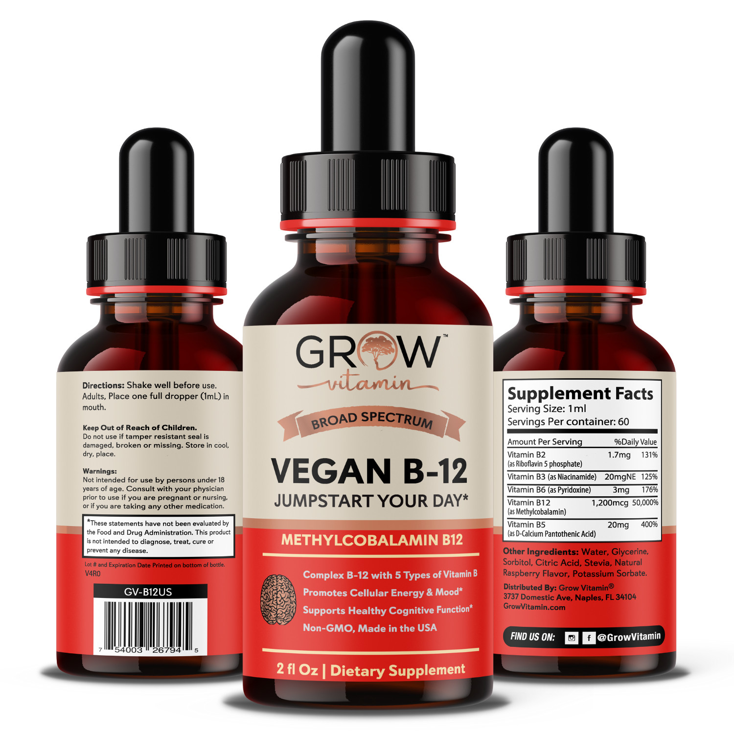 Vegan Vitamin B12 Sublingual Liquid Drops – B12 Methylcobalamin – Raspberry flvr