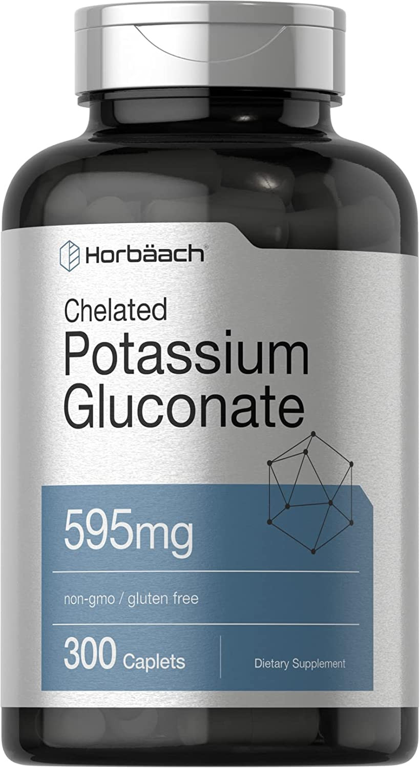 Chelated Potassium Gluconate Supplement | 595 Mg | 300 Caplets | Vegetarian, Non