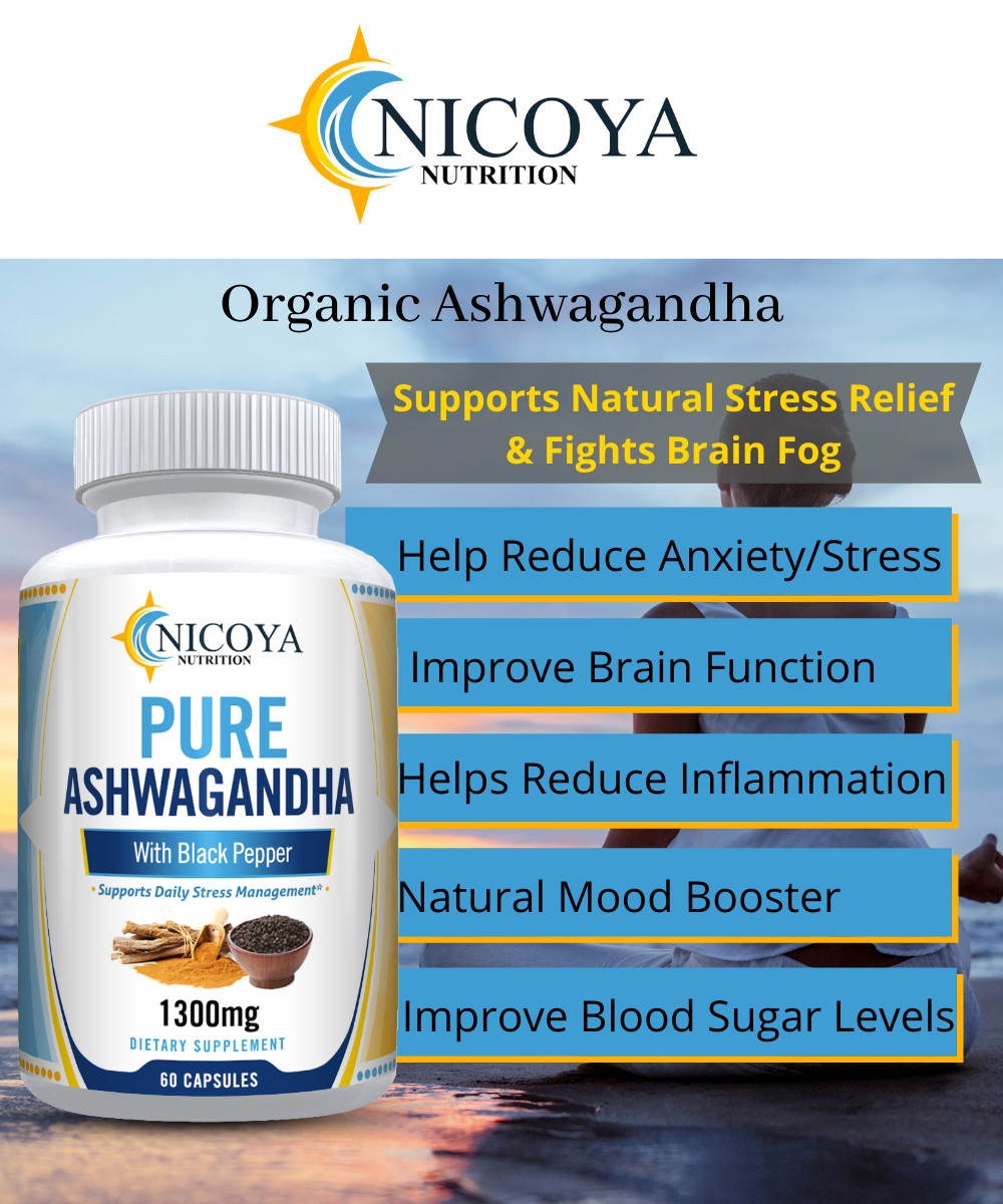 Pure Ashwagandha 1300mg | Daily Stress Relief, Mood Booster, Brain Health  60ct