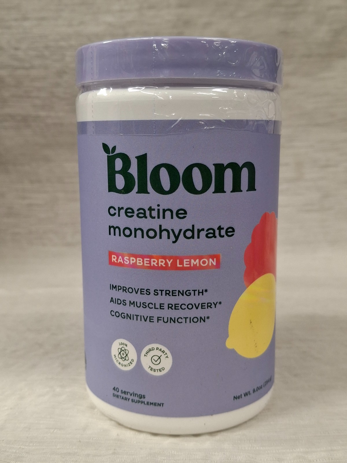 Bloom Nutrition Creatine Monohydrate Powder 9 oz Raspberry Lemon 40 Servings NEW
