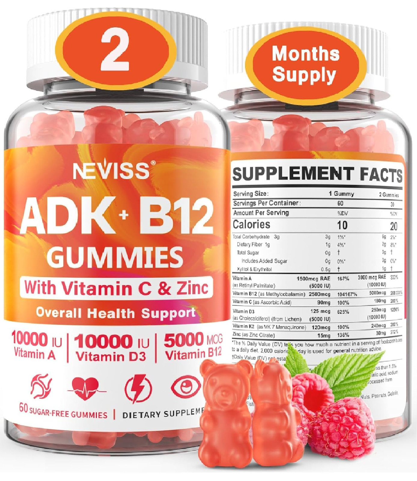 Methylated Multivitamin Women Men, Vitamin D3 K2 5000IU / 10,000IU, B12 5000 mcg