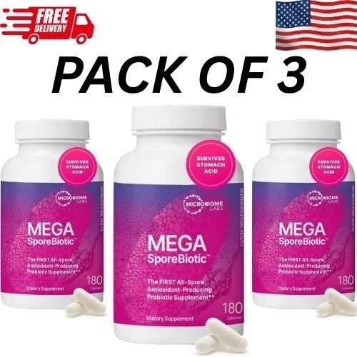 Mega Sporebiotic 180 Cap Microbiome, Gut Health Probiotic Men And Women (3 Pack)