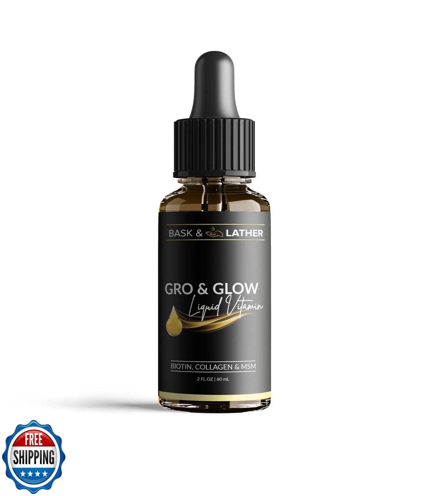 BASK and LATHER GRO and Glow Liquid Vitamin, Liquid Collagen for Women, Natur