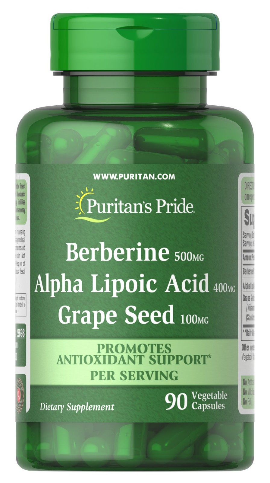 Puritan’s Pride Berberine, Alpha Lipoic Acid, Grape Seed-90   Vegi Caps