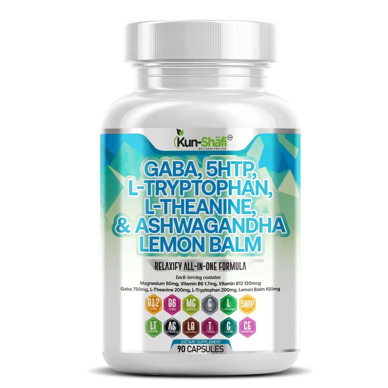 GABA (Gamma Aminobutyric Acid) 500mg + Vitamin B6 2mg, 5-HTP, 90 Capsules