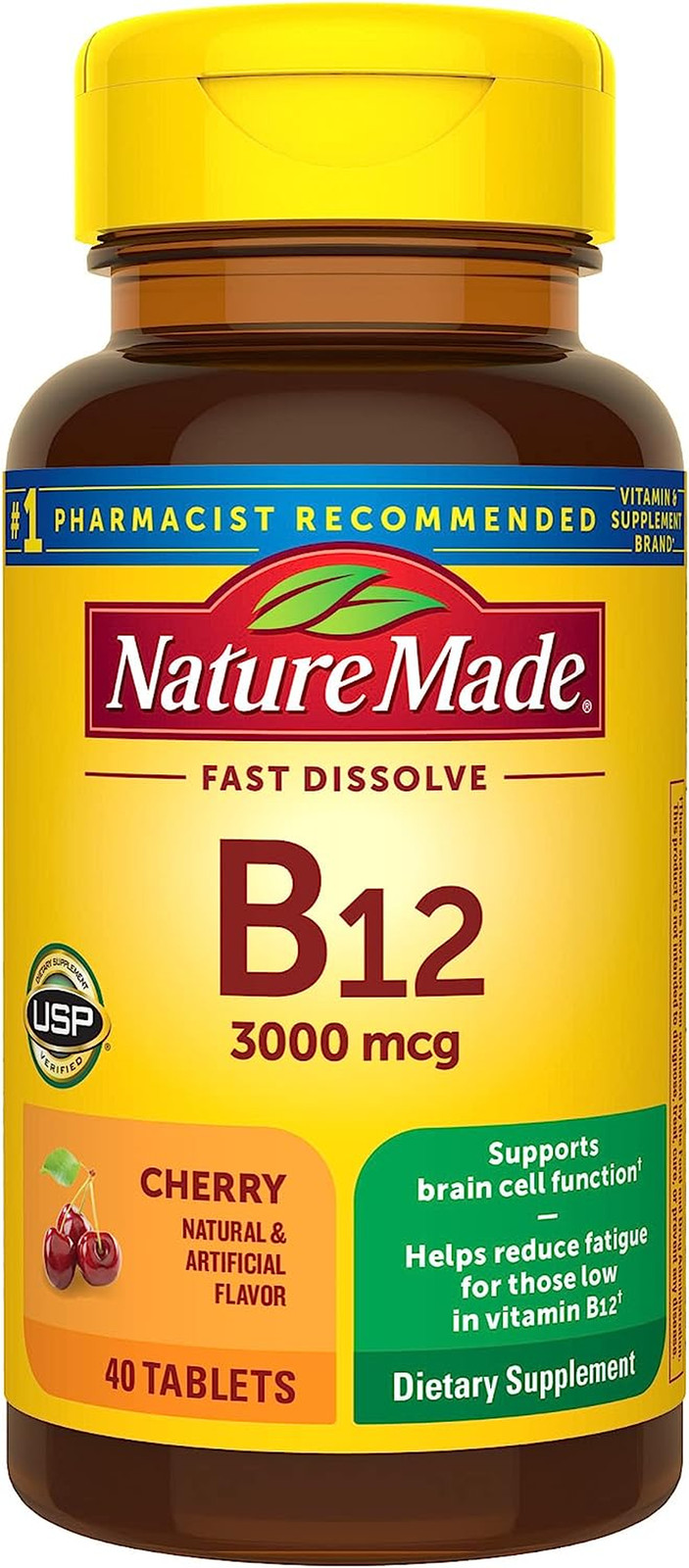 Nature Made Vitamin B12 3000 mcg, Energy and Metabolism 40 Fast Dissolve Tablets