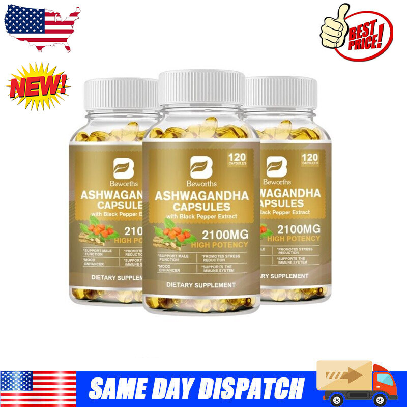 1~3x Organic Ashwagandha Capsules 2100mg w/ Black Pepper Root Powder Supplyment