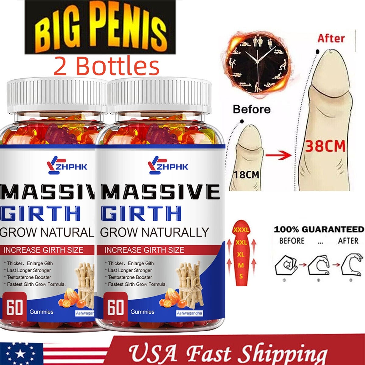 NEW Natural Massive Girth Gummy for Men, Massive Girth Grow Naturally Gummy 60ct