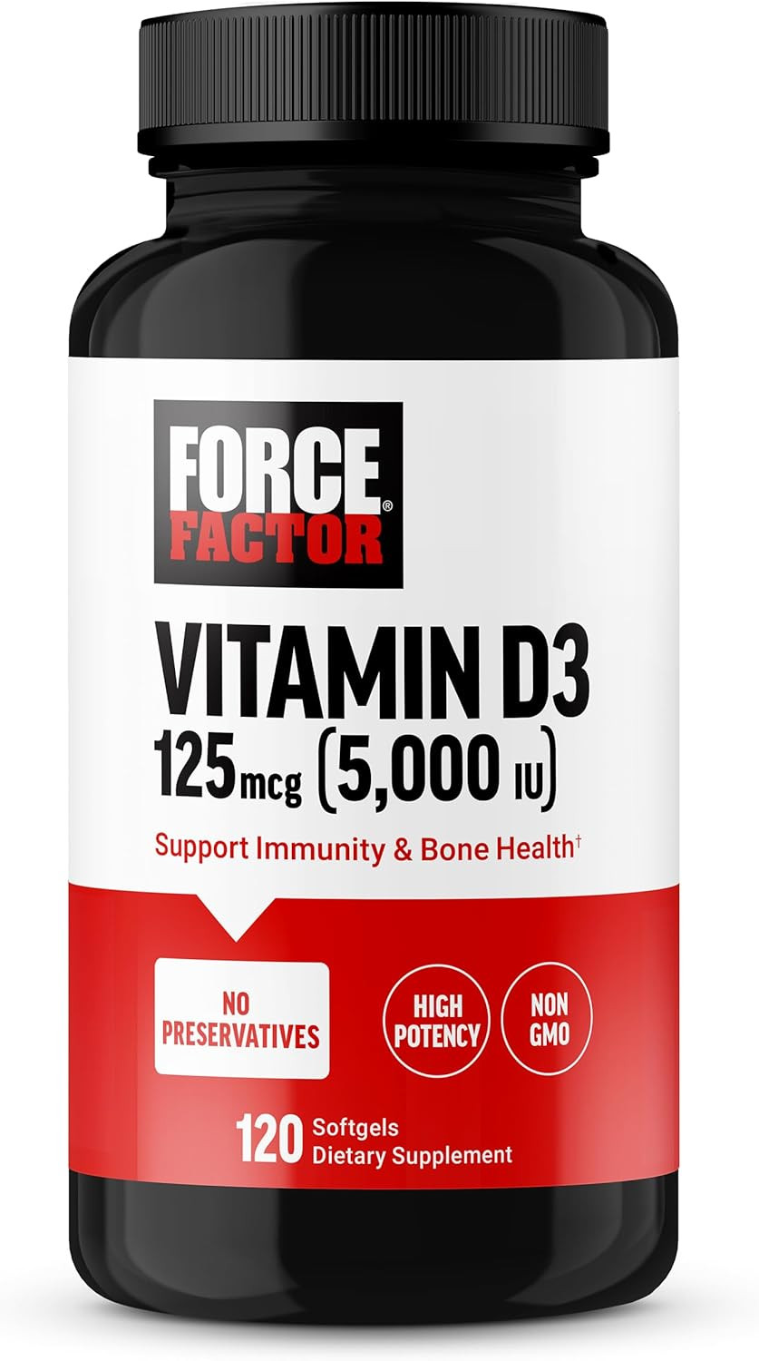 Force Factor Vitamin D3 5000 IU, 120 Softgels, High Potency Immune  Bone Support