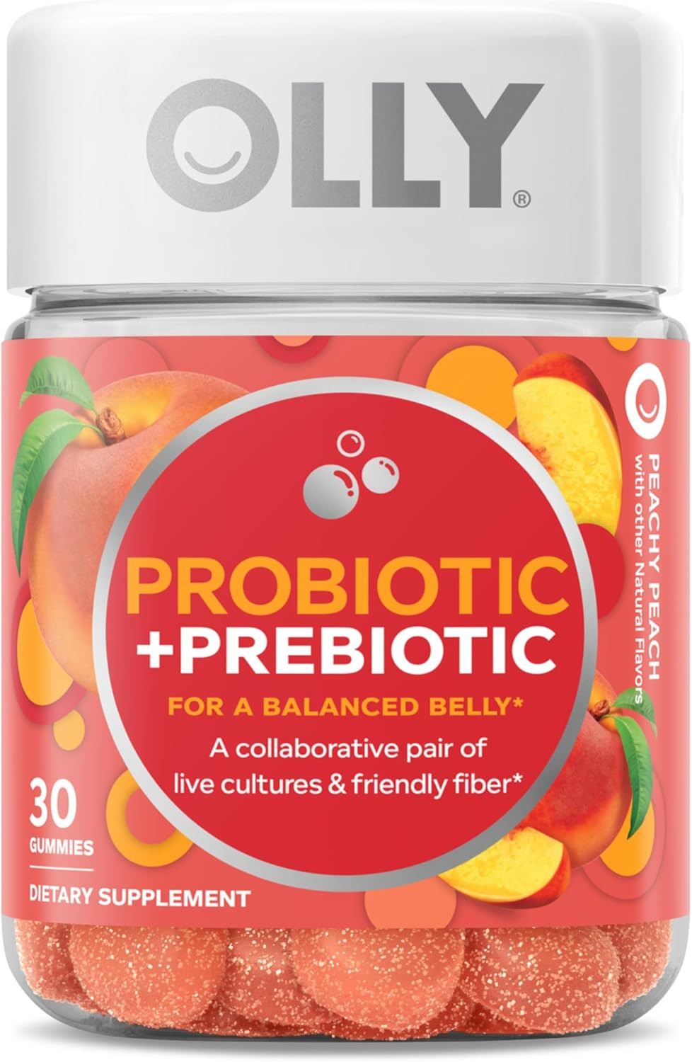 Probiotic + Prebiotic Gummy, Digestive Support and Gut Health, 500 Million Cfus,