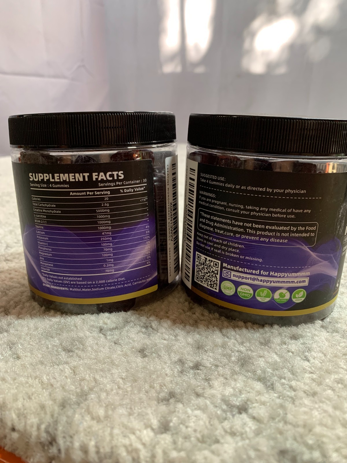 (2 PACK) Happyummmm Creatine Monohydrate 120 Gummies Grape 5000mg  EXP 4/27