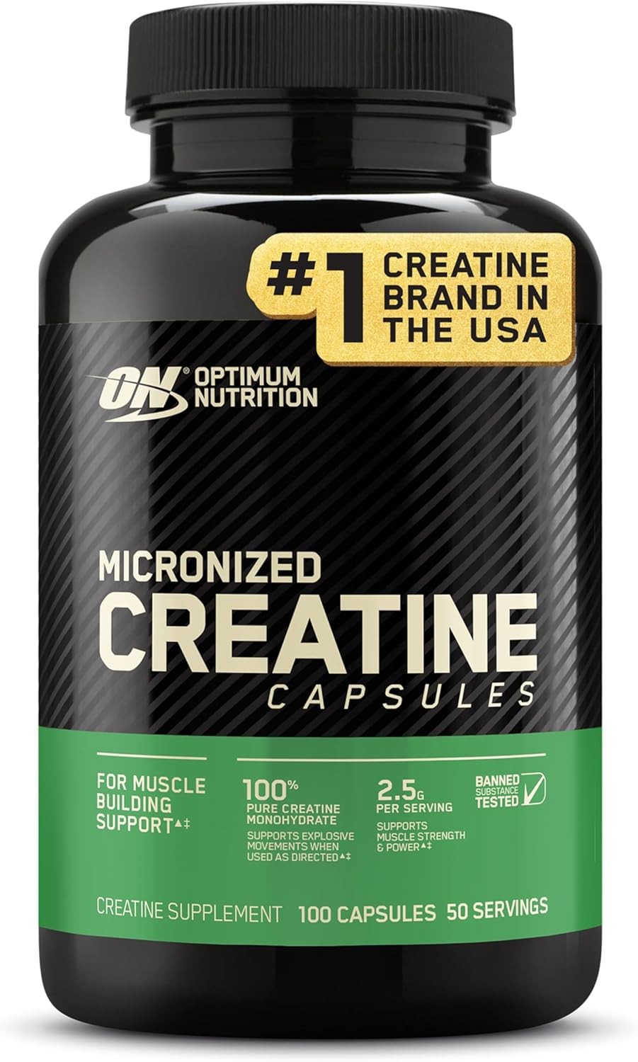 Optimum Nutrition Micronized Creatine Monohydrate Capsules, Keto Friendly, 2500m