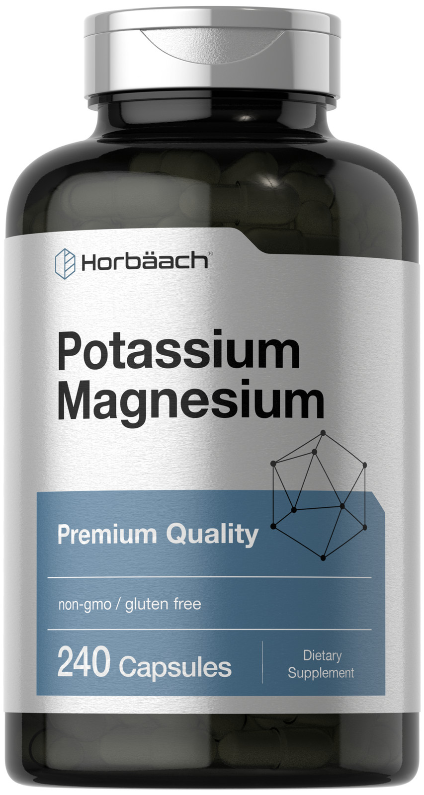 Potassium Magnesium | 240 Capsules | Non-GMO, Gluten Free | By Horbaach