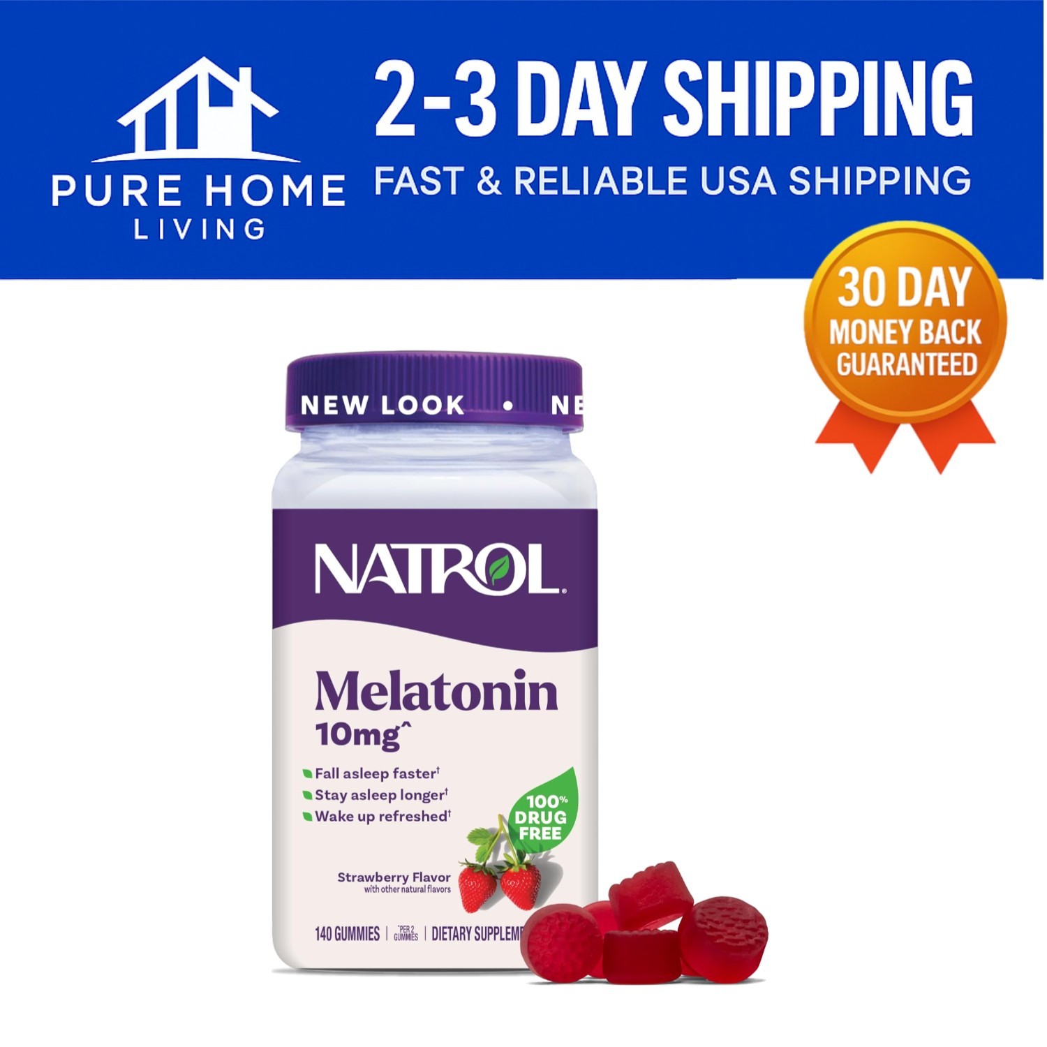 Pectin-Based Strawberry Melatonin Gummies 10mg for Peaceful Sleep – 140 Count