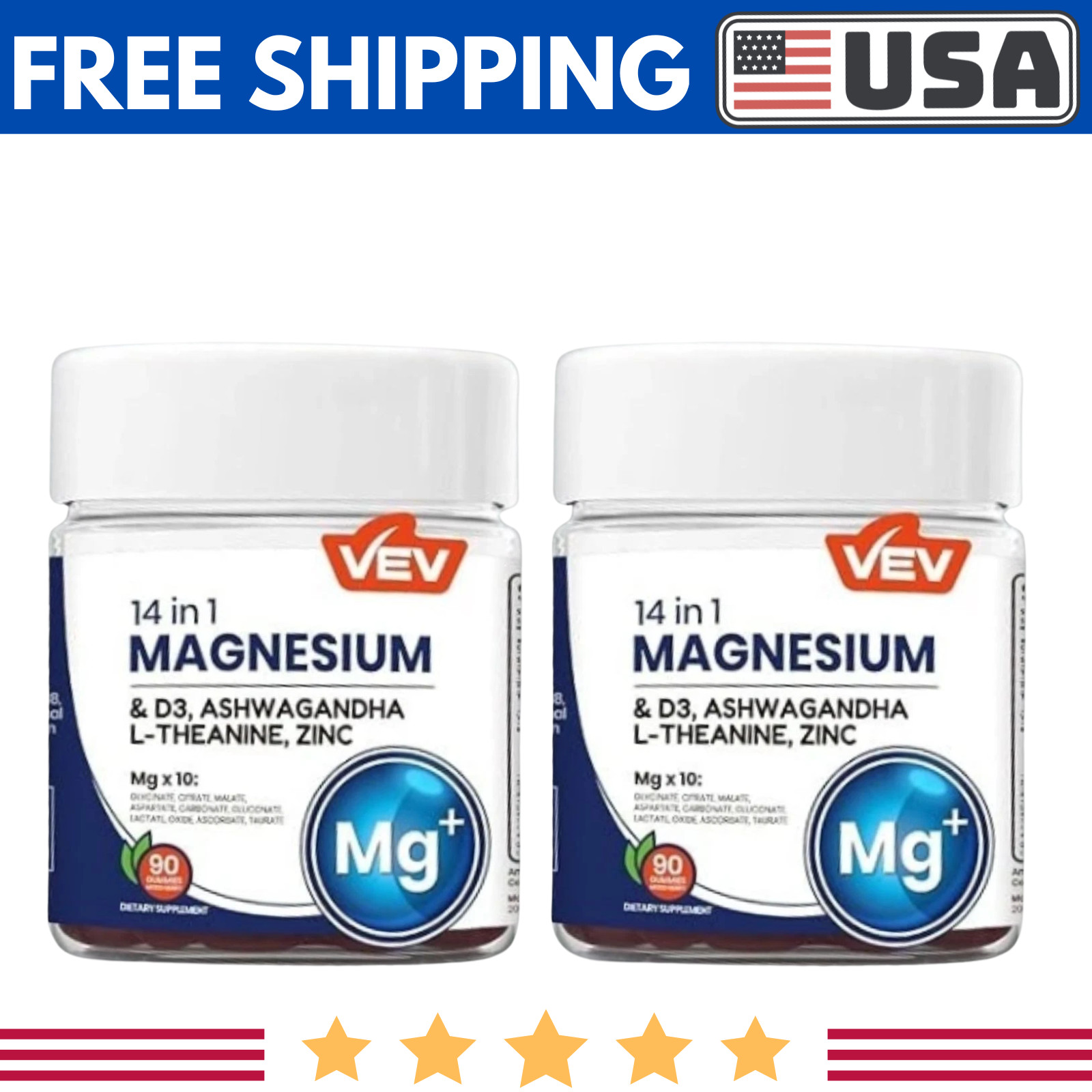 VEV 14-in-1 Magnesium Complex Gummies –L-Theanine,Cortisol Supplements 2 pack